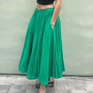 Vere Pelle Vintage Suede Midi Skirt with cutouts in green